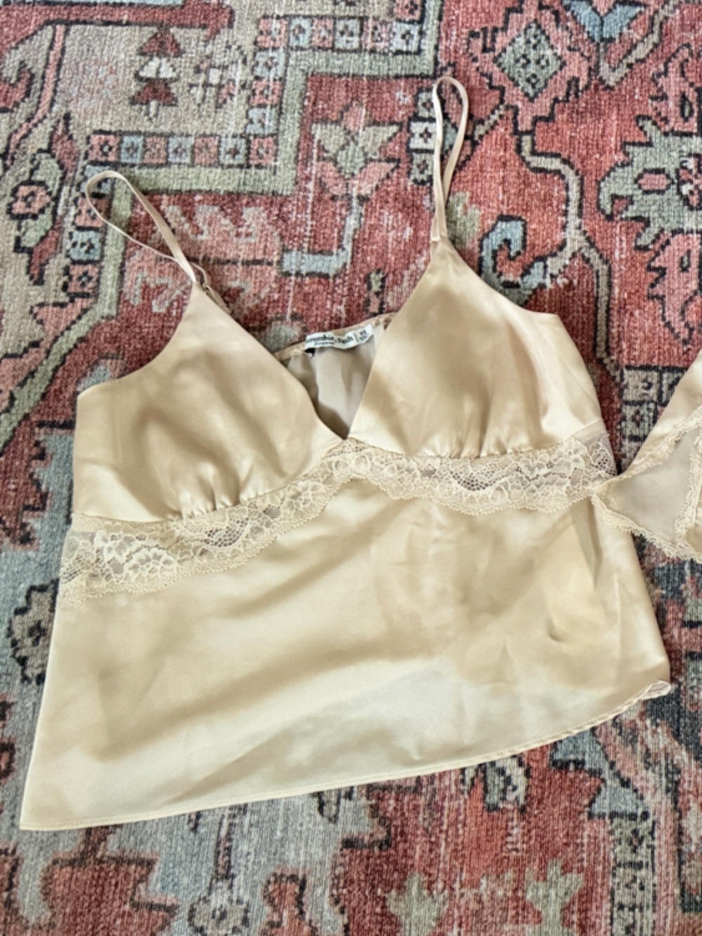 Abercrombie & Fitch Lace-Trim Satin Camisole in Cream - Picture 1 of 2